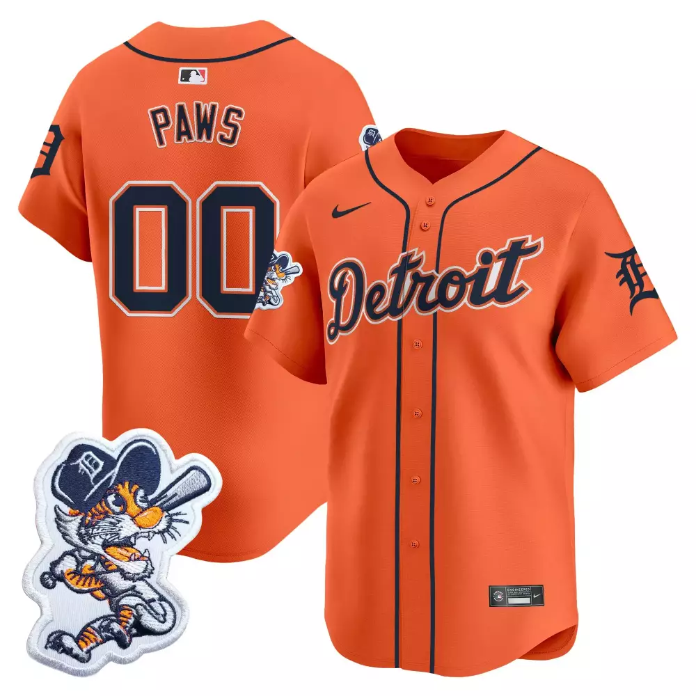 Skubal Paws Detroit Tigers Jersey Orange Mascot Men Navy Blue White Stitched Vapor