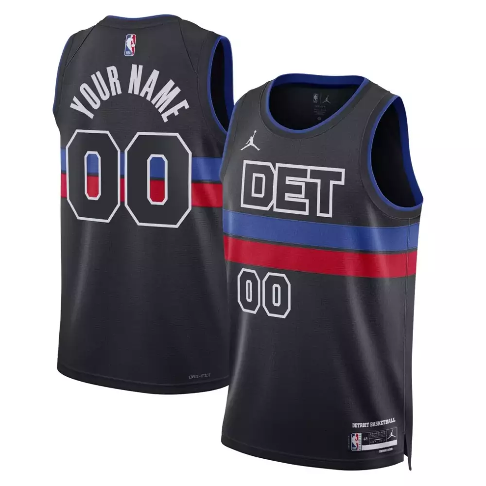 Custom Detroit Pistons Jersey Black Men Red Blue Unisex Swingman