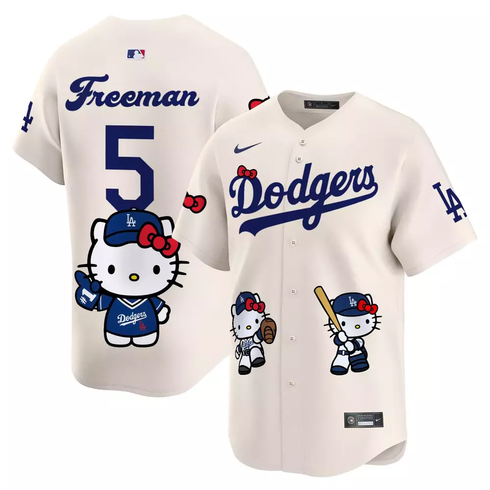 Freddie Freeman 5 Dodgers Jersey Cream Hello Kitty Collaboration Men Blue White Unisex