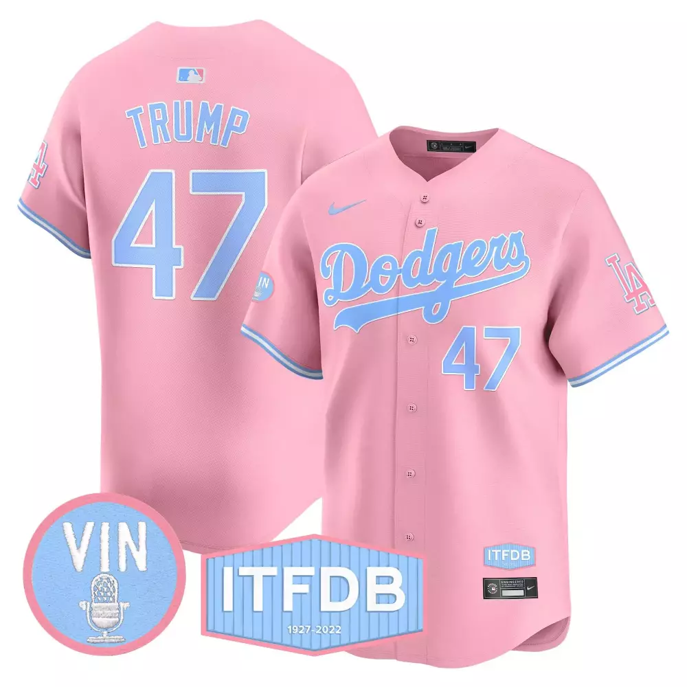 Donald Trump 47 Dodgers Jersey Pink Itfdb 1927-2022 Vin 2022 Men Light Blue Unisex
