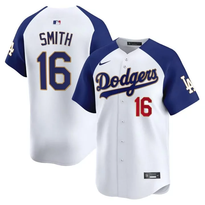 Will Smith 16 Dodgers Jersey White Men Royal Blue Gold Alternate Vapor Premier Limited