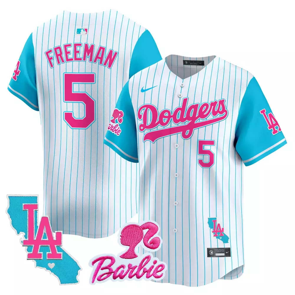 Freddie Freeman 5 Dodgers Jersey White Barbie LA California Men Alternate Blue Pink