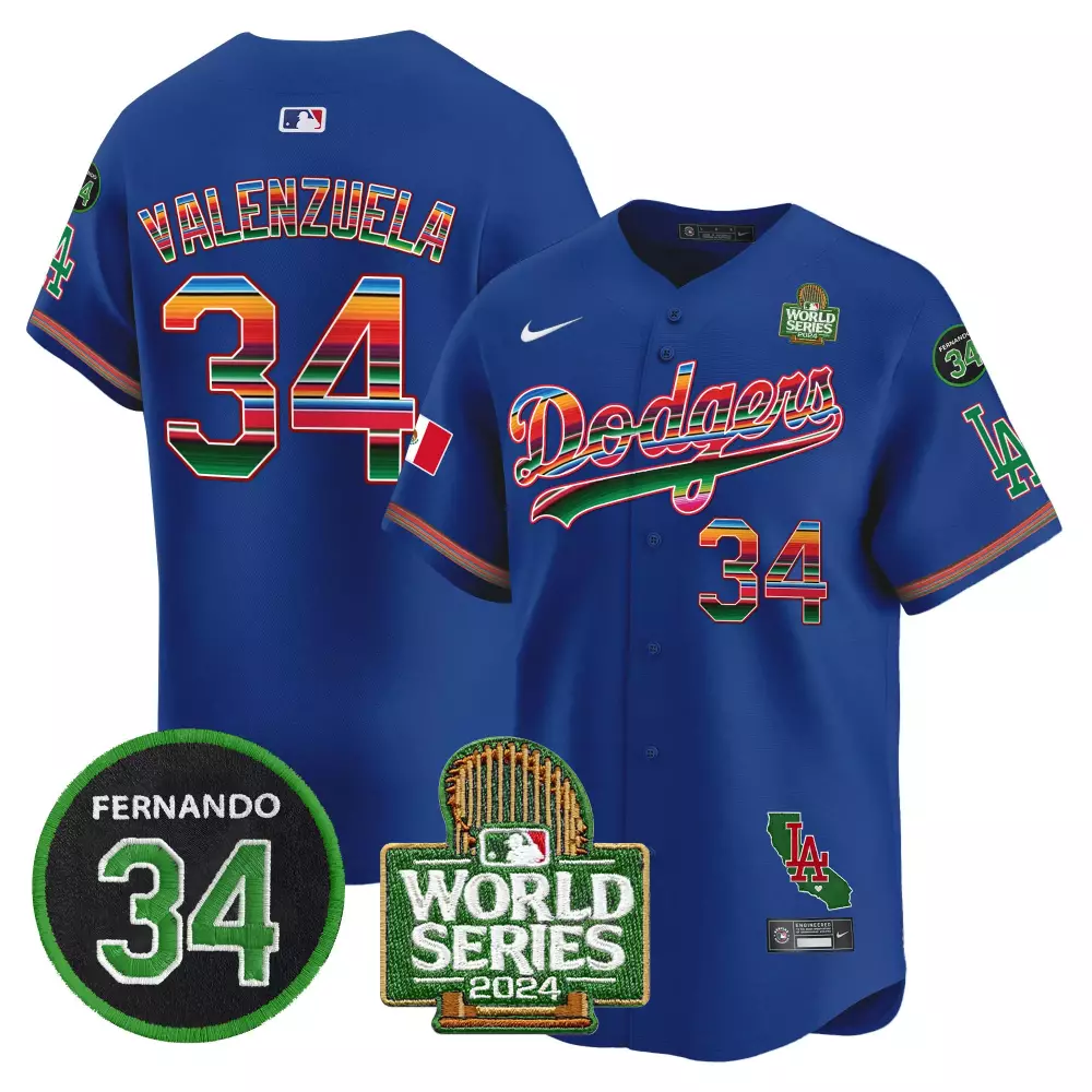 Fernando Valenzuela 34 Dodgers Jersey Royal Blue Cinco De Mayo World Series 2024