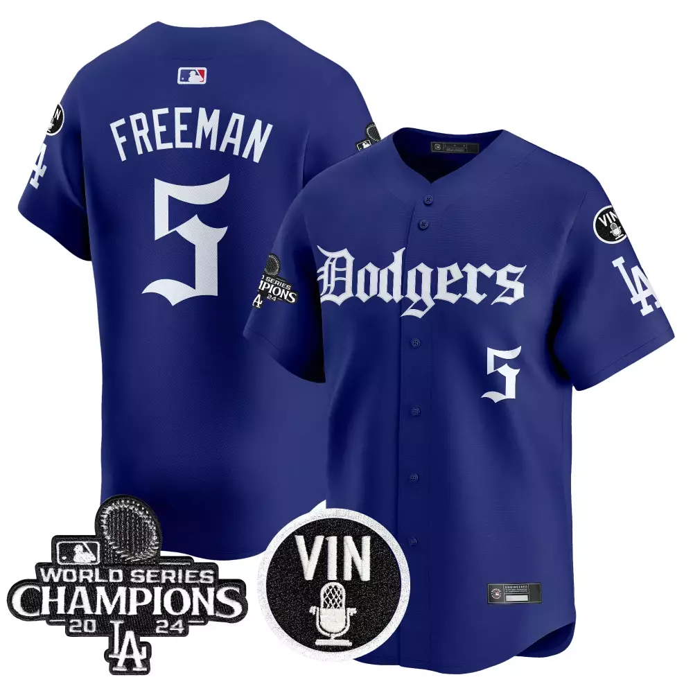 Freeman LA 5 Dodgers Jersey Blue World Series Champions 2024 Vin Men White Stitched