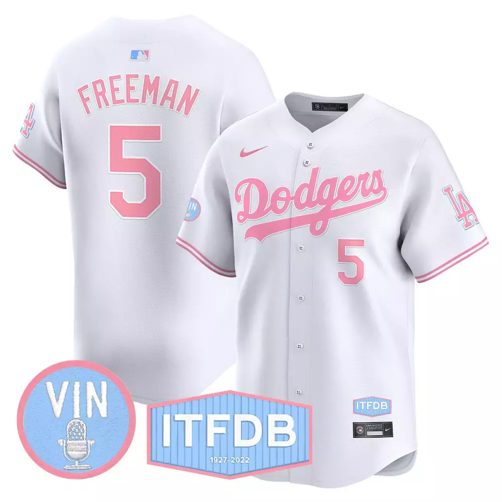 Freddie Freeman 5 Dodgers Jersey White Itfdb 1927-2022 Vin Men Replica Pink Light Blue