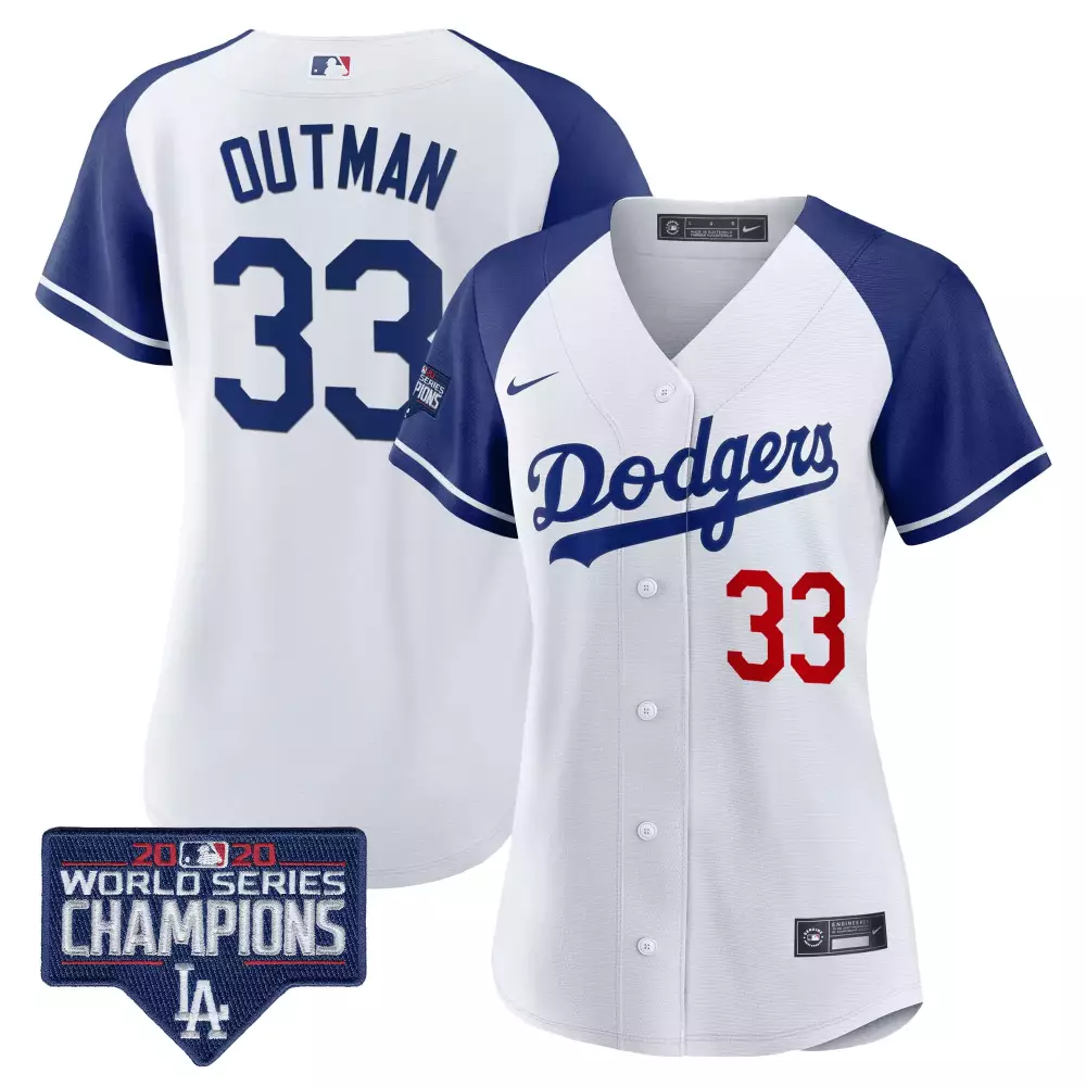 James Outman 33 Dodgers Jersey White 2020 World Series Men Blue Alternate All Stitched