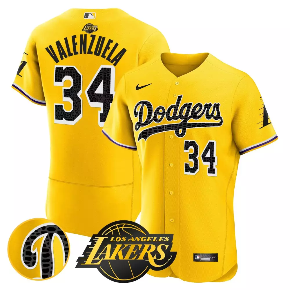 Fernando Valenzuela 34 Dodgers Jersey Yellow Los Angeles Lakers Men Purple