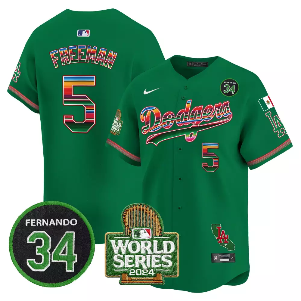 Freddie Freeman 5 Dodgers Jersey Green Cinco De Mayo World Series 2024 Mexico Flag