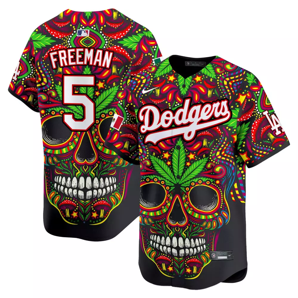 Freddie Freeman 5 Dodgers Jersey Black Mexico Flag Men Day Of The Dead Alternate