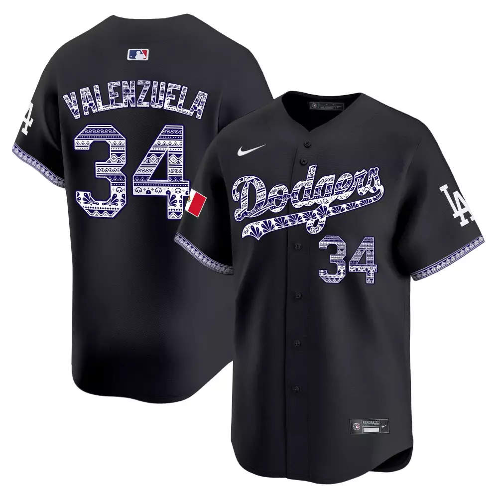 Fernando Valenzuela 34 Dodgers Jersey Black City Connect Mexico Flag Men Player Custom Design