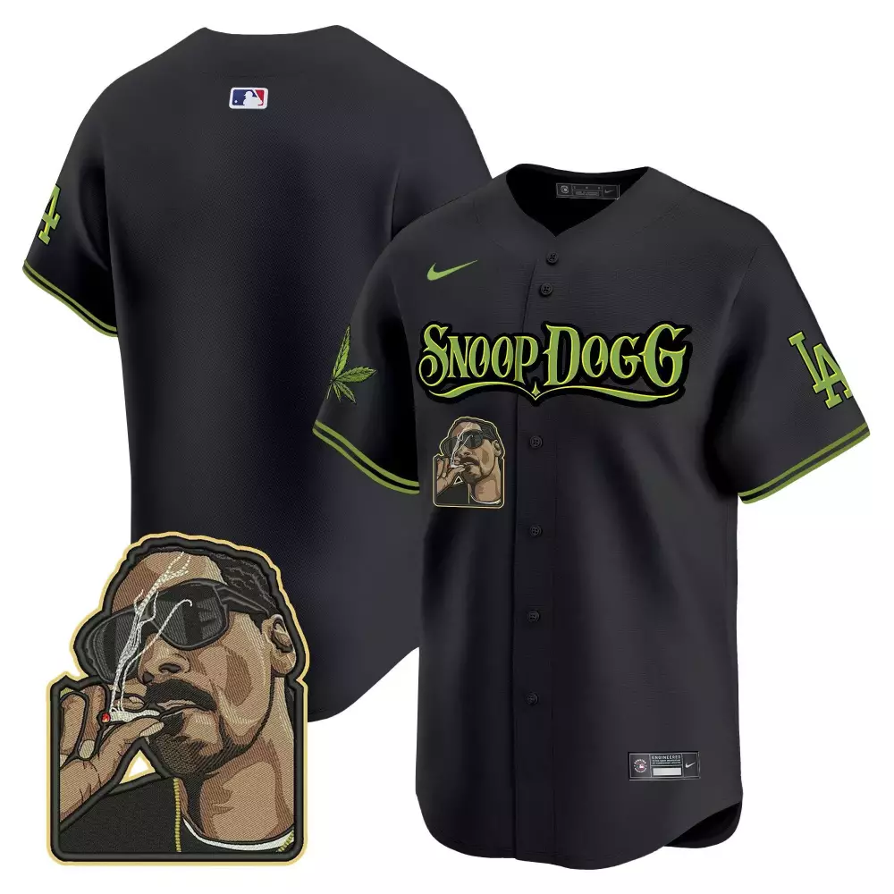Snoop Dogg Los Angeles Dodgers Jersey Black Collaboration Portrait Leaf Men Green