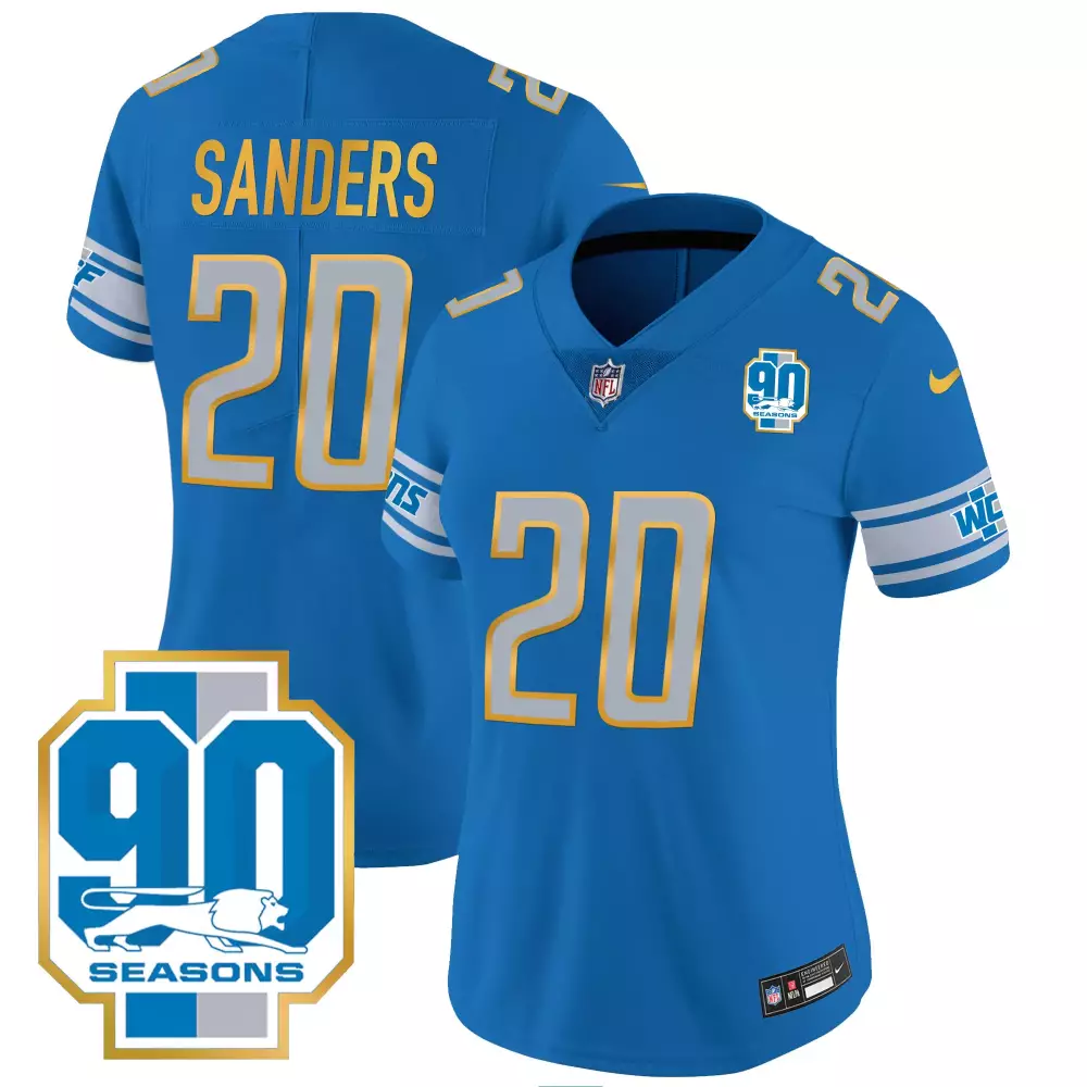 Sanders 20 Lions Jersey Blue 90 Seasons Men Standard White Silver All Stitched