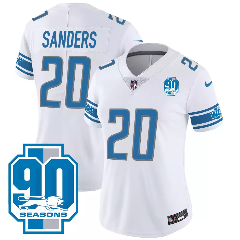 Sanders Year 20 Lions Jersey White 90 Seasons Blank Blue Gray All Stitched Vapor