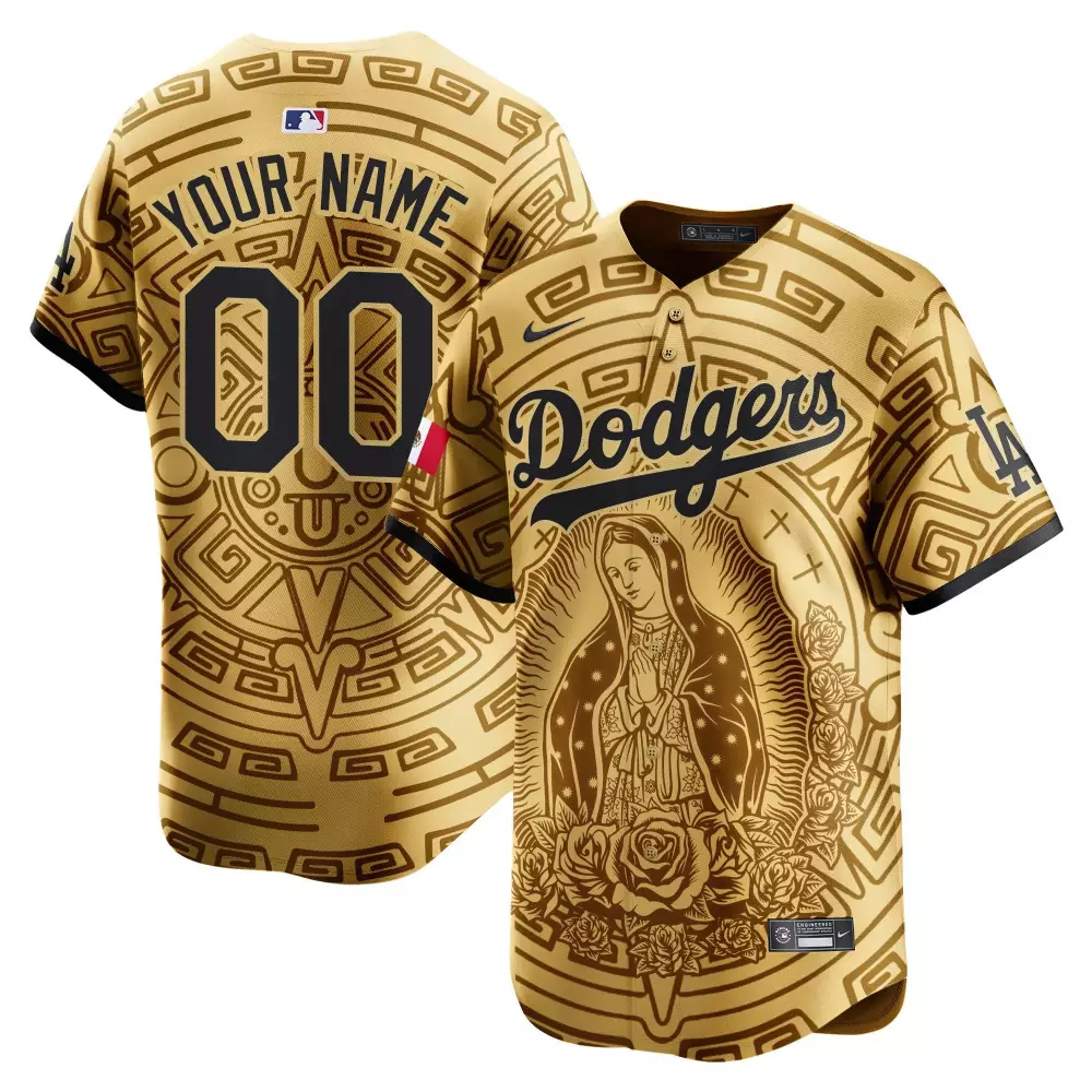 Custom Dodgers Jersey Gold Day Of The Dead Mexican Flag Men Cinco De Mayo Design