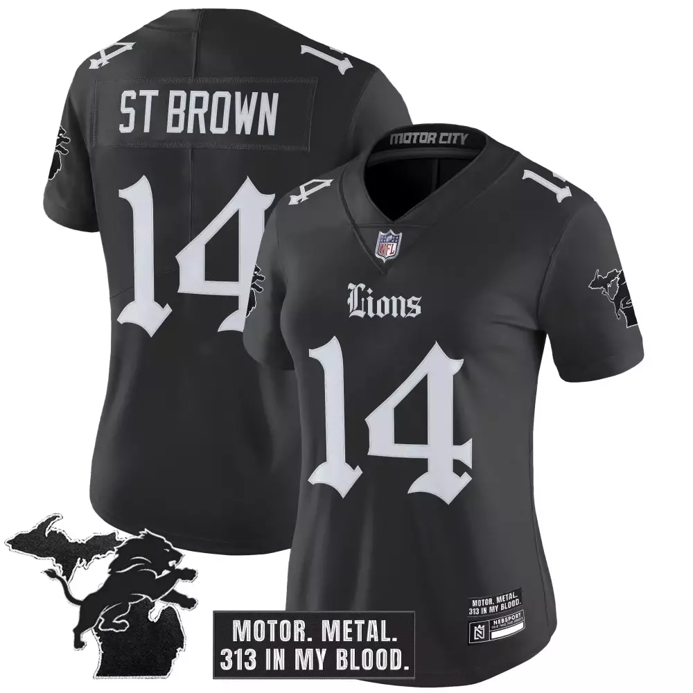 St Motor 14 Lions Jersey Black City 2023 Women Player White Stitched