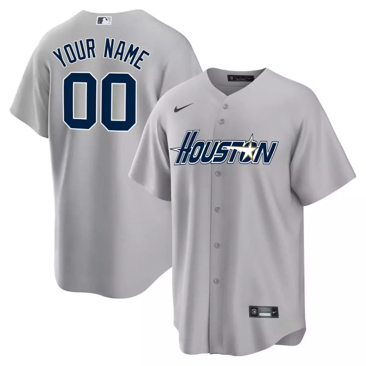 Custom Houston Astros Jersey Gray Men Navy Gold Vapor Premier Limited v2 All Stitched