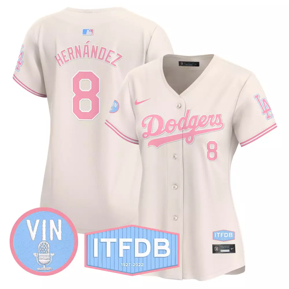 Hernndez LA 8 Dodgers Jersey Cream Itfdb 1927-2022 Vin Women Replica Alternate Pink
