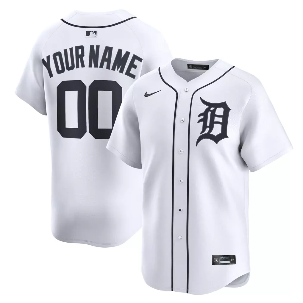 Custom Detroit Tigers Jersey White Men Black Home Limited