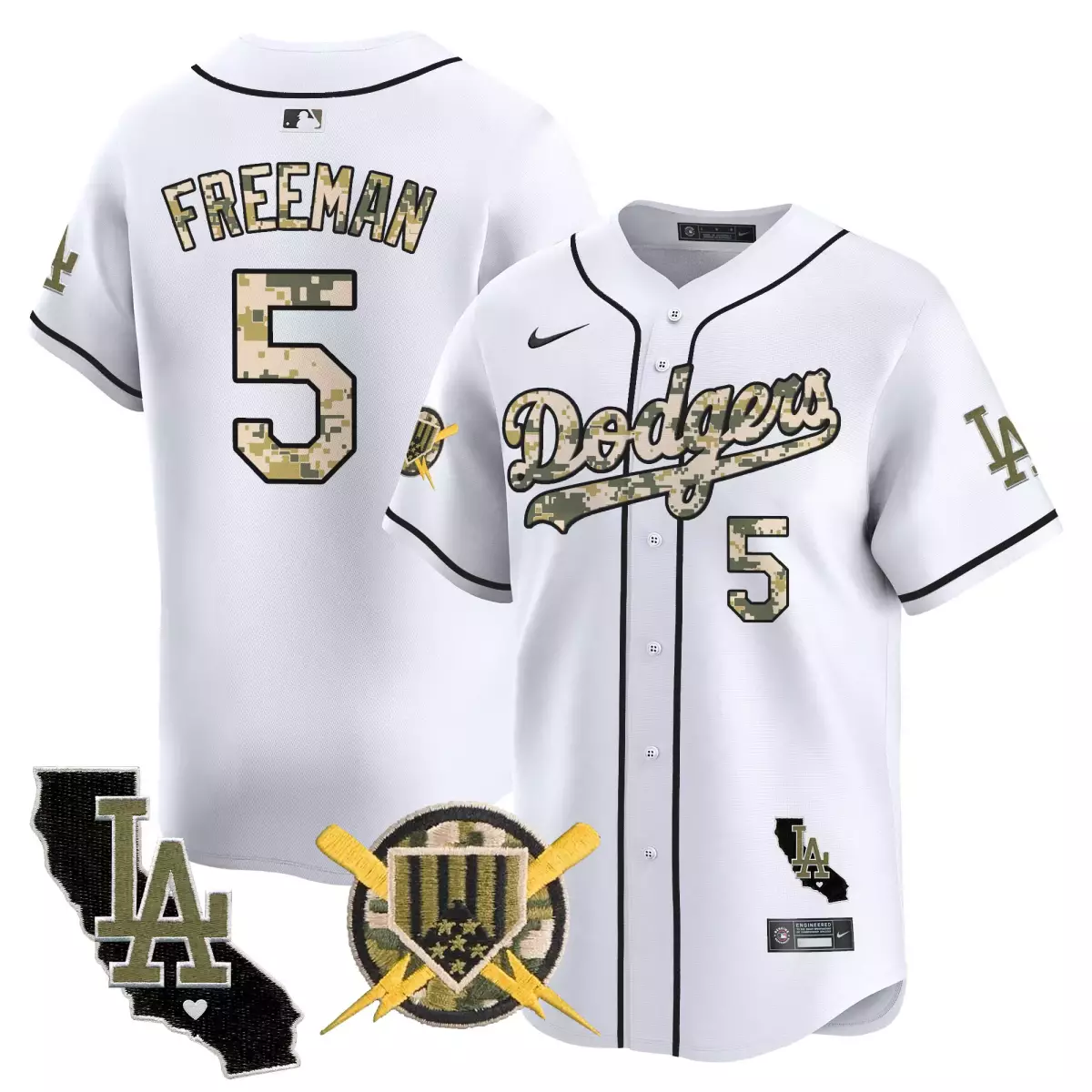 Freddie Freeman 5 Dodgers Jersey White California LA Outline Men Custom Design Black