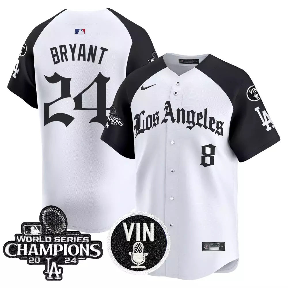 Bryant LA 24 Los Angeles Dodgers Jersey White 2024 World Series Champions Vin Microphone