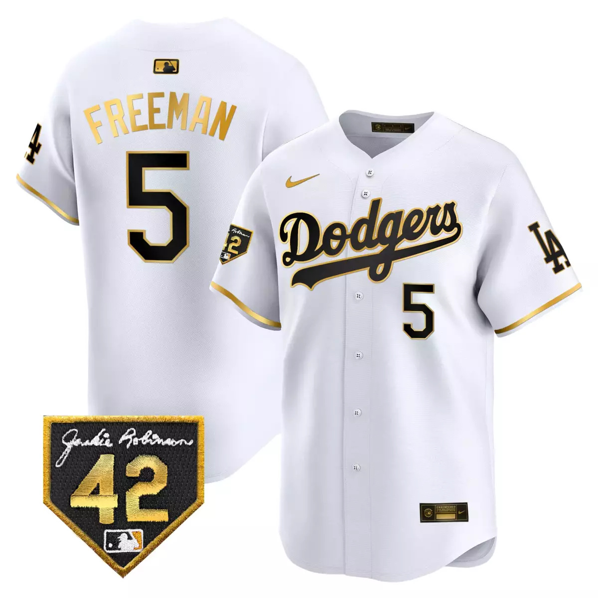 Freeman 5 Dodgers Jersey White Jackie Robinson 42 Men Black Gold Vapor Premier Limited