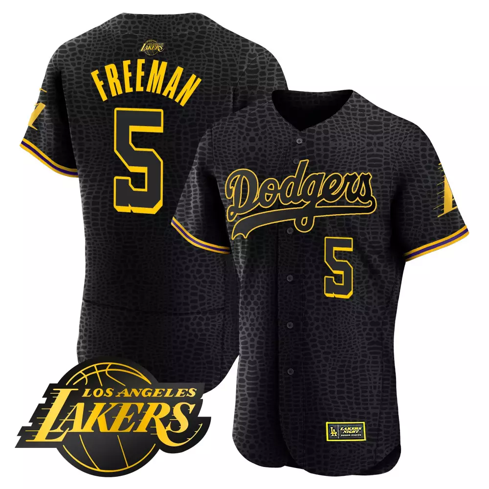Freddie Freeman 5 Dodgers Jersey Black Lakers Night LA Men Custom Design Yellow Purple