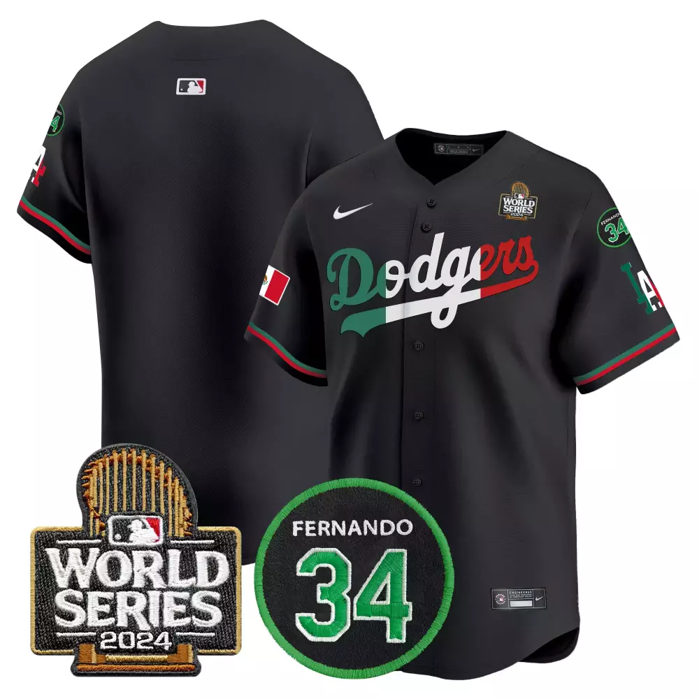 Fernando Tatis Jr. 34 Dodgers Jersey Black World Series 2024 Mexico Flag Men White