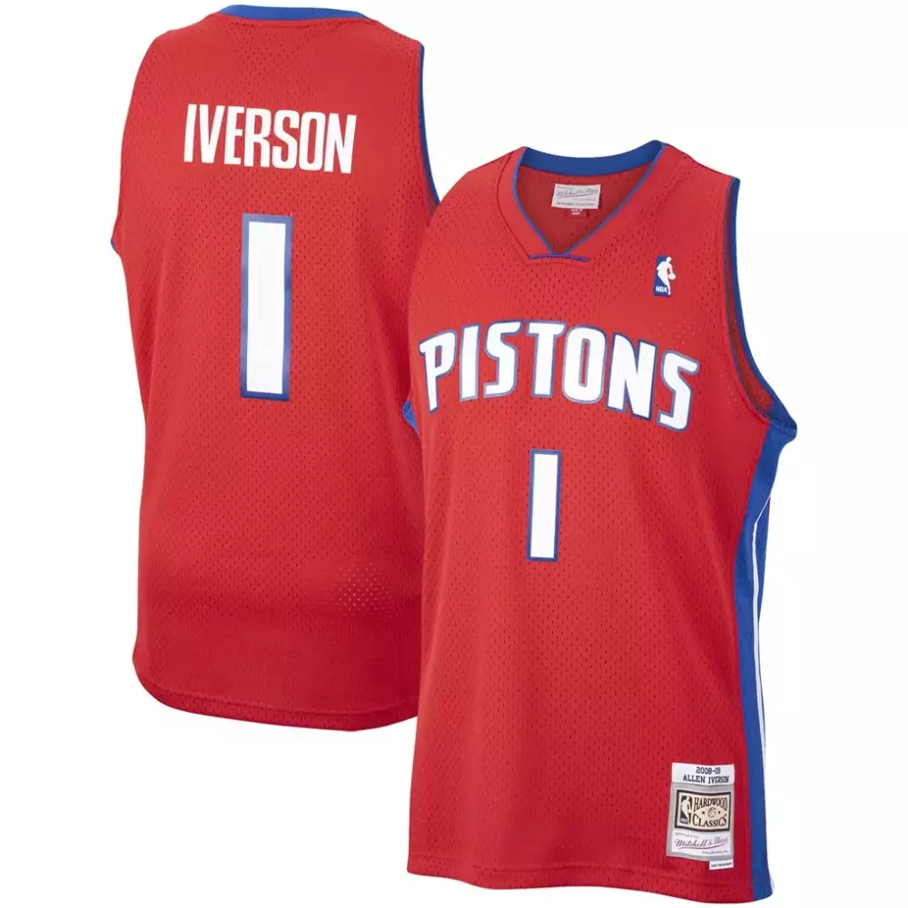 Allen Iverson 1 Pistons Jersey Red 2008-09 Hardwood Classics Mitchell Ness Men Blue