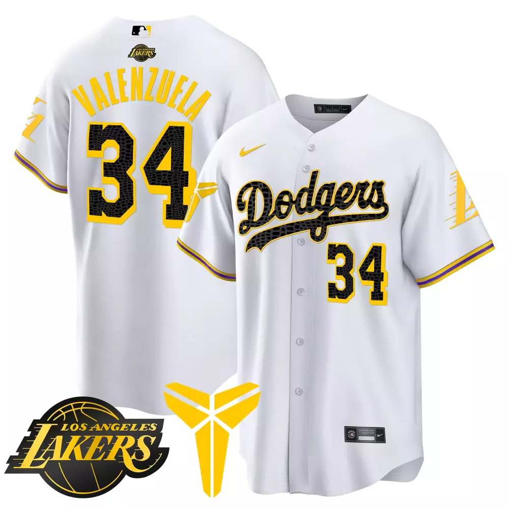 Fernando Valenzuela 34 Jersey White City Connect Los Angeles Dodgers Kobe Bryant Memorial 2020