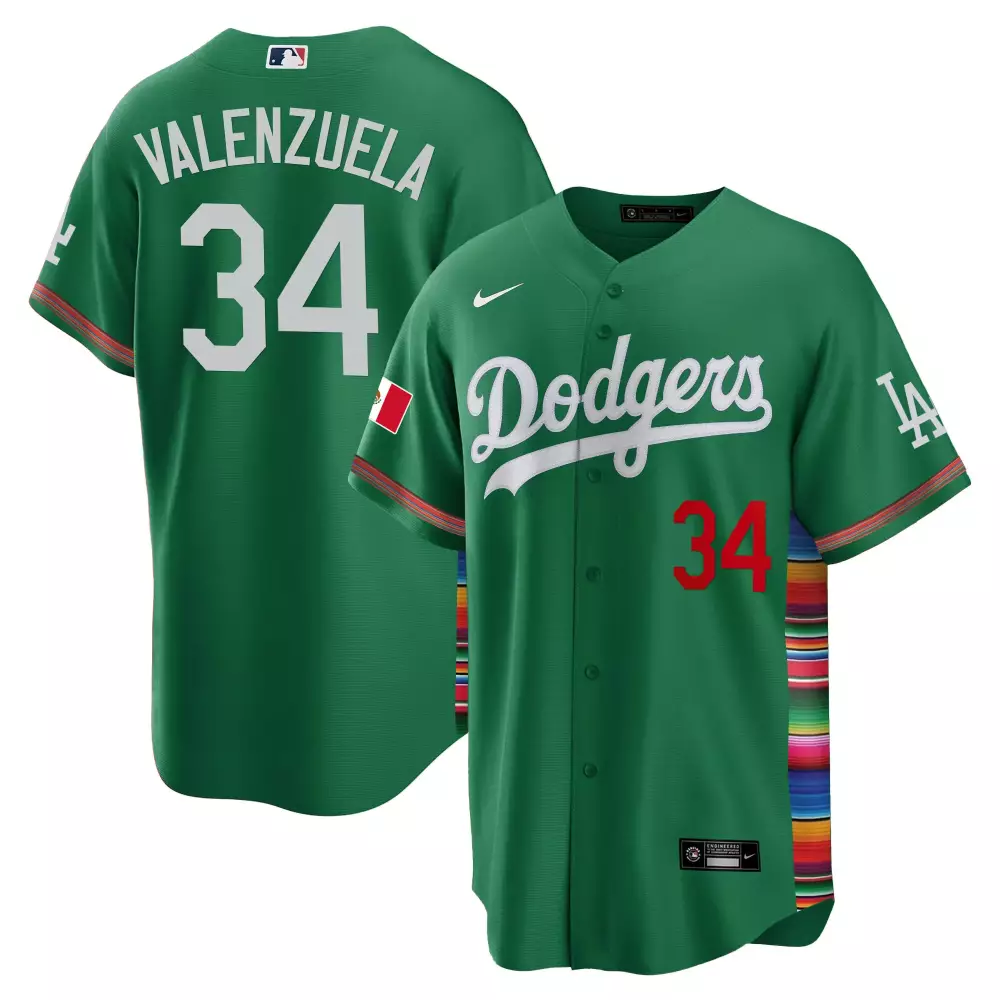 Fernando Valenzuela 34 Dodgers Jersey Green Mexico Flag Men Split Design White Red