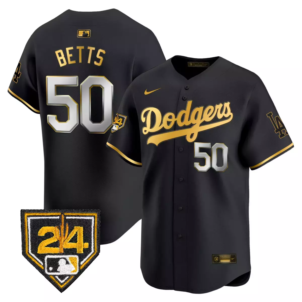 Betts Training 50 Dodgers Jersey Black 2020 World Series LA Men Gold White Vapor