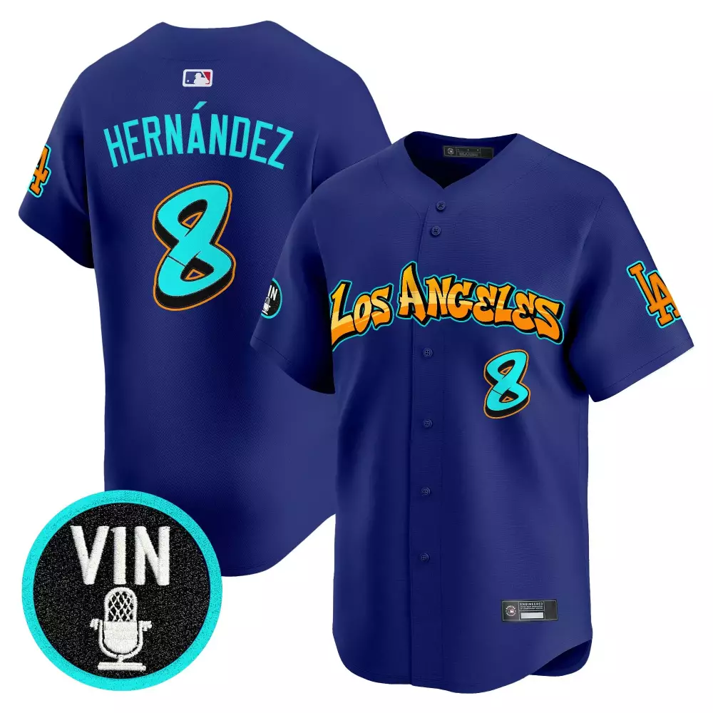 Hernndez Graffiti 8 Jersey Royal Blue Los Angeles Dodgers Vin Microphone Men Orange