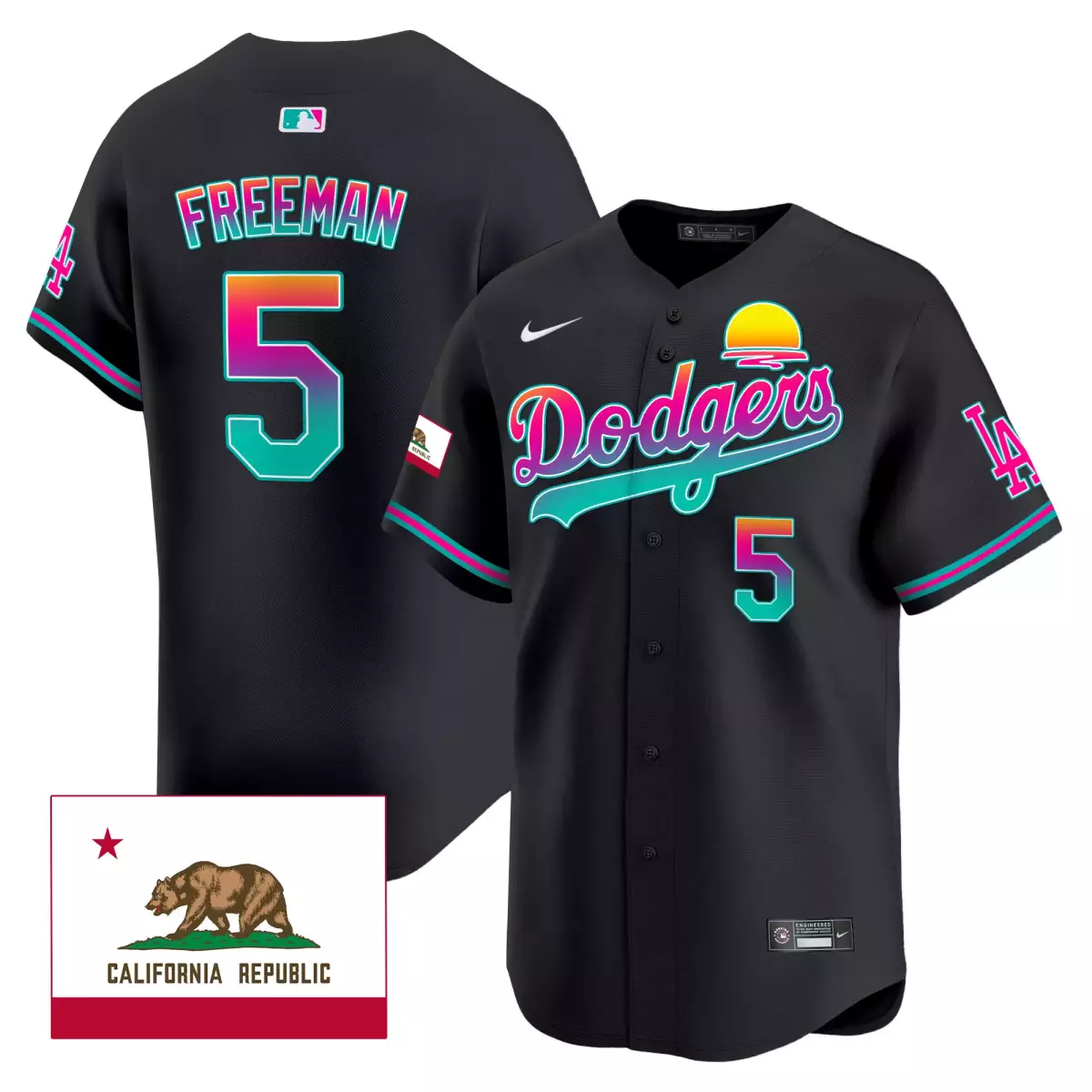 Freeman City 5 Dodgers Jersey Black Connect California Republic Men Split Design