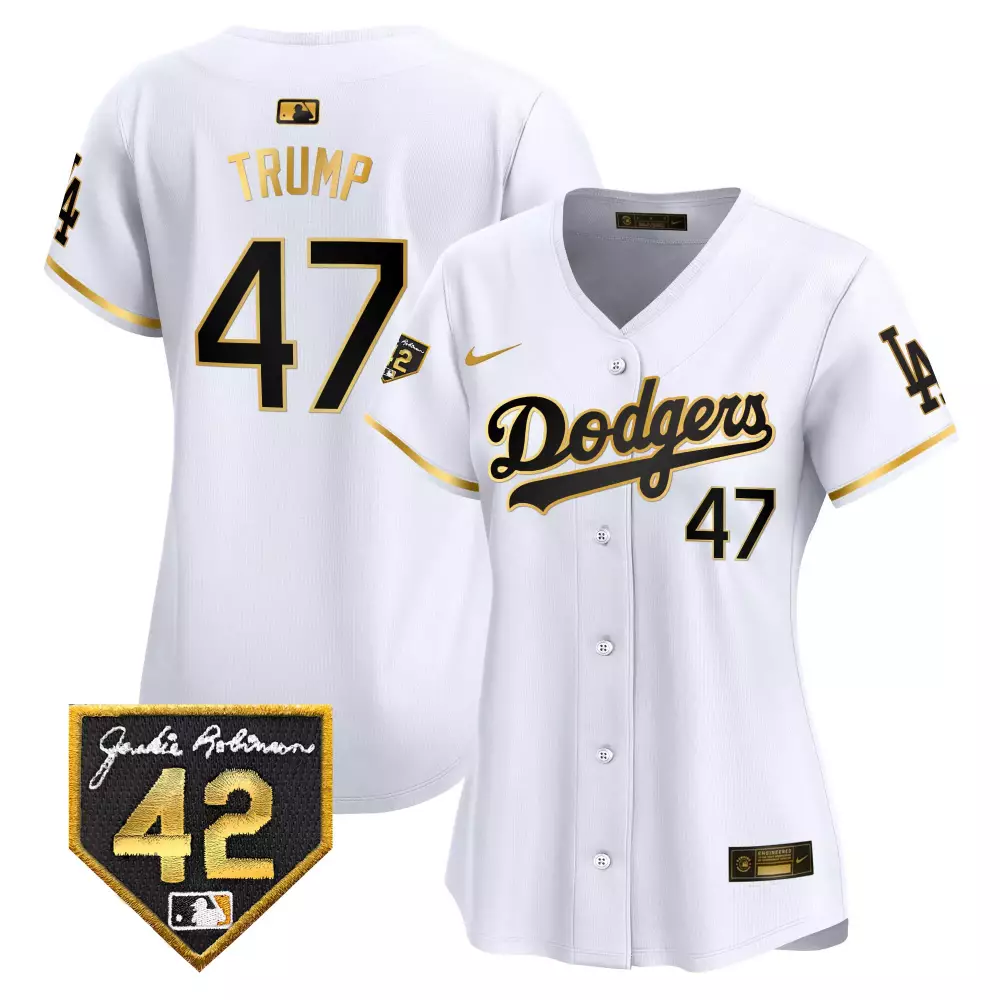 Donald Trump 47 Dodgers Jersey White Jackie Robinson Day 42 Black Gold Vapor Premier