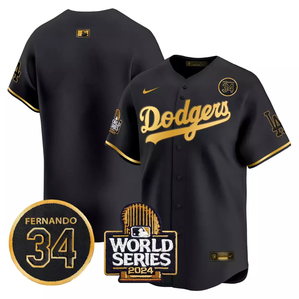 Fernando Valenzuela 34 Dodgers Jersey Black World Series 2024 Men Gold Vapor Premier