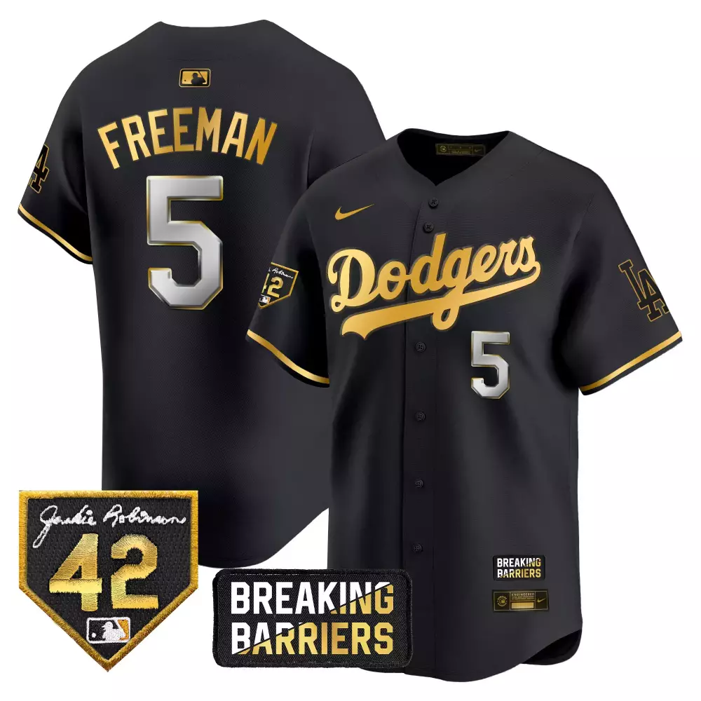 Freddie Freeman 5 Dodgers Jersey Black Breaking Barriers Jackie Robinson 42 Men Gold