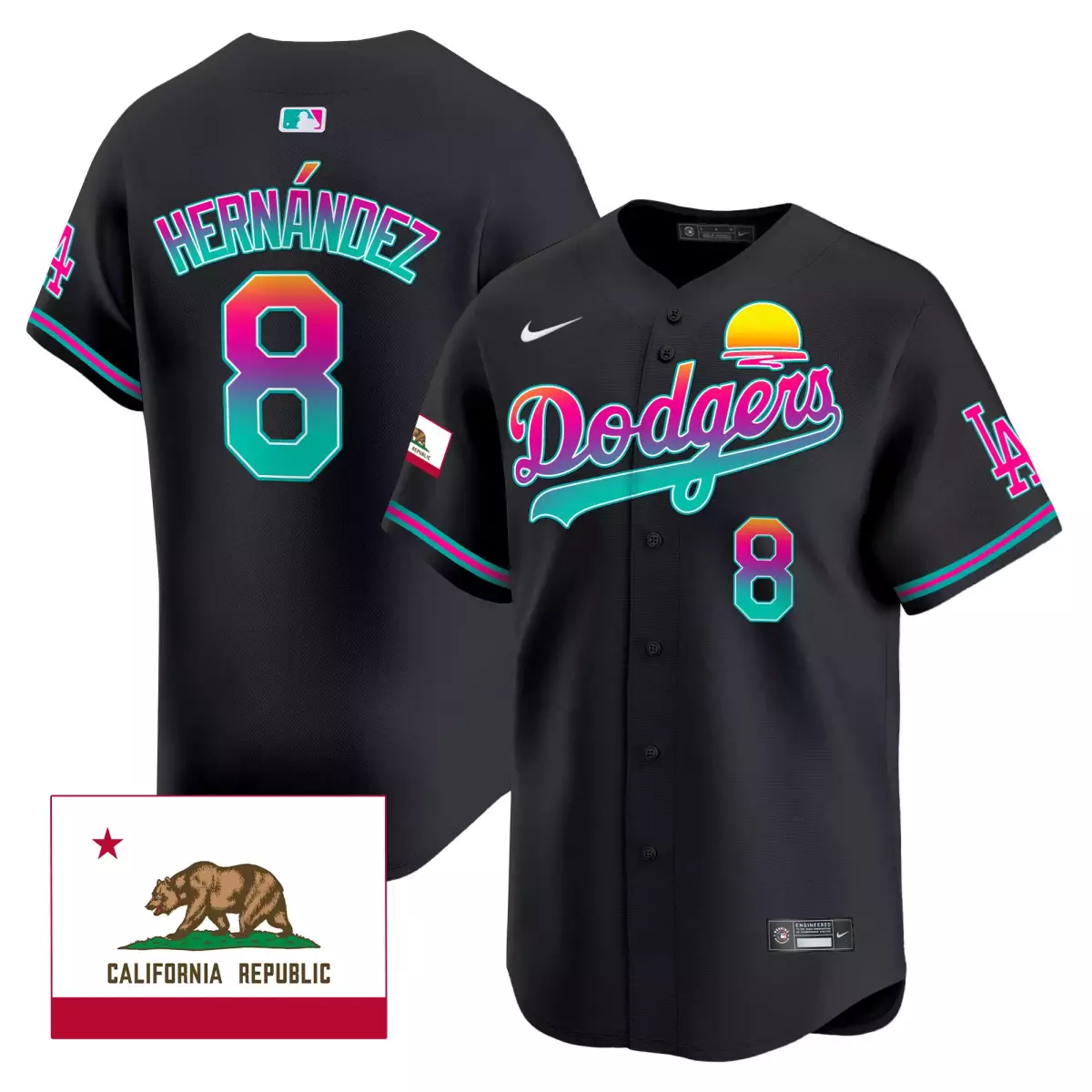 Hernandez City 8 Dodgers Jersey Black Connect California Republic 2023 Men Alternate