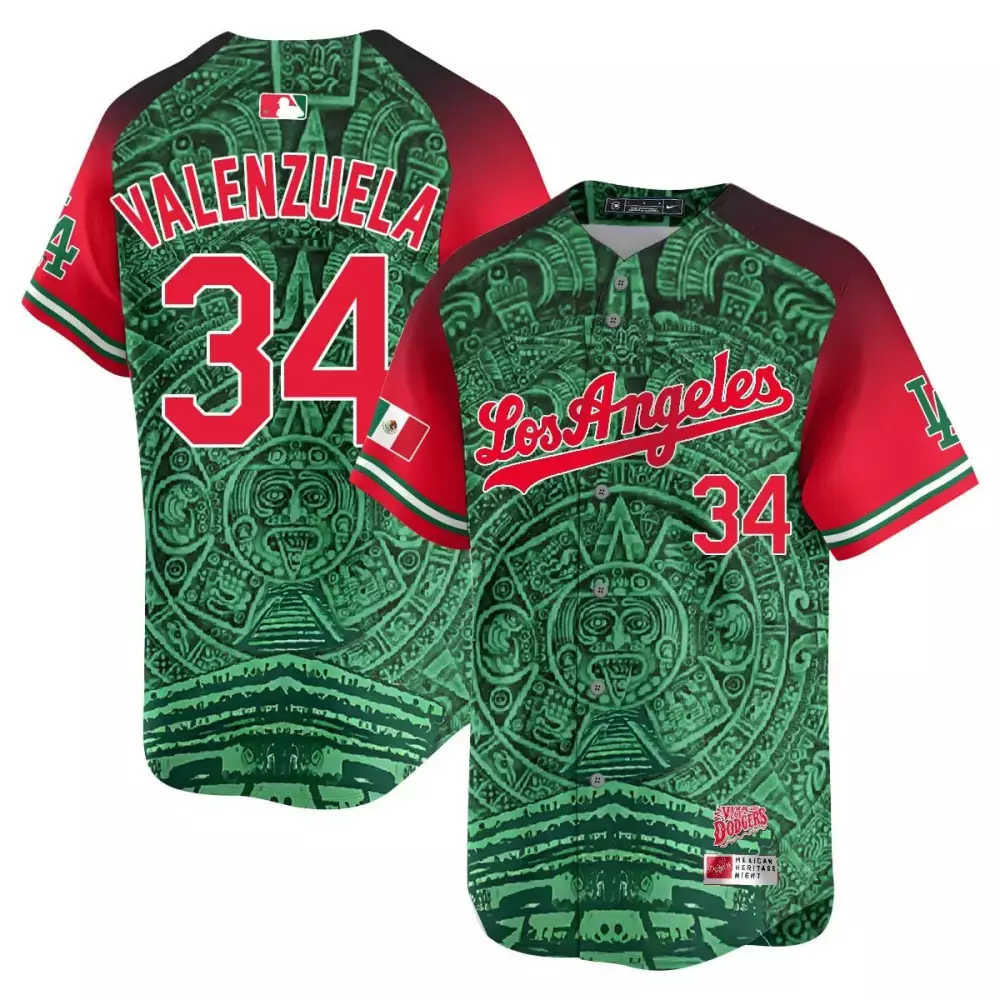 Fernando Valenzuela 34 Jersey Green Mexican Heritage Night Los Angeles Dodgers Men