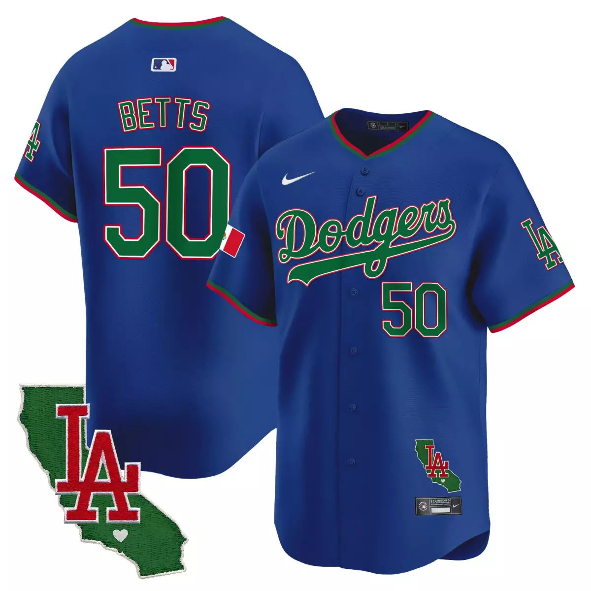 Betts Mexico 50 Dodgers Jersey Blue City Connect LA California Outline Men Green