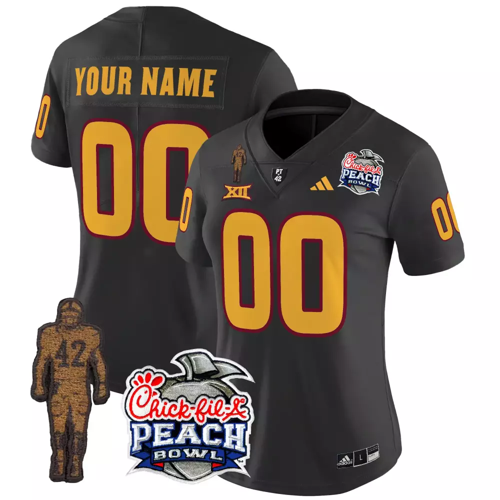Custom Iowa State Cyclones Jersey Black Peach Bowl Chick-fil-a Xii Men Cardinal All