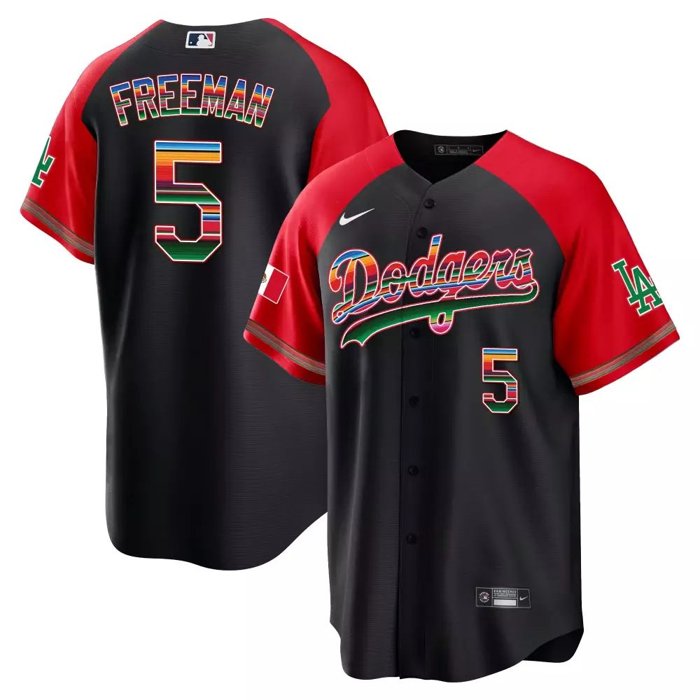 Freddie Freeman 5 Dodgers Jersey Black Cinco De Mayo Mexican Flag Men Split Design