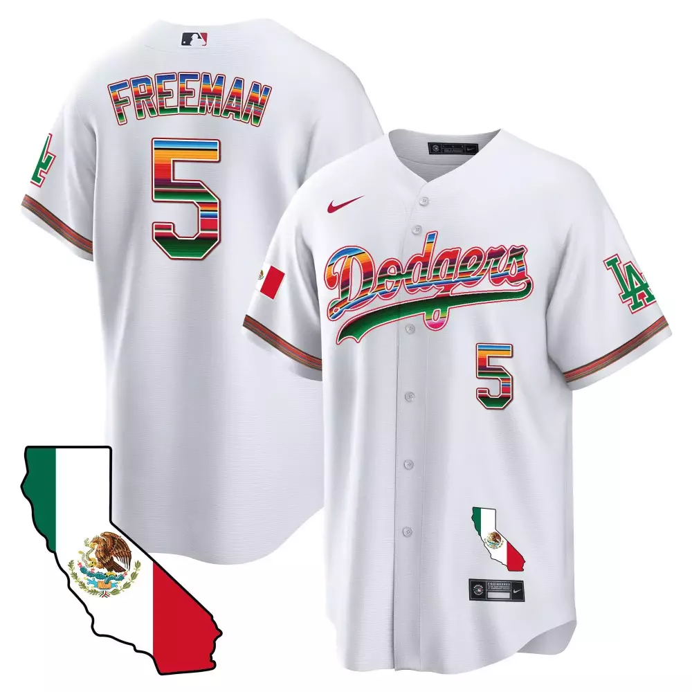 Freddie Freeman 5 Dodgers Jersey White Los Mexico Flag California Outline Men Split