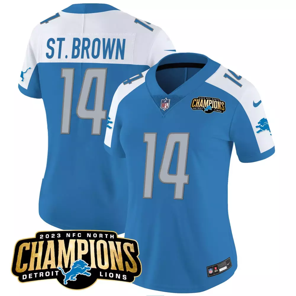 Aamaris Brown 14 Detroit Lions Jersey Blue Men Replica White Grey Alternate Vapor