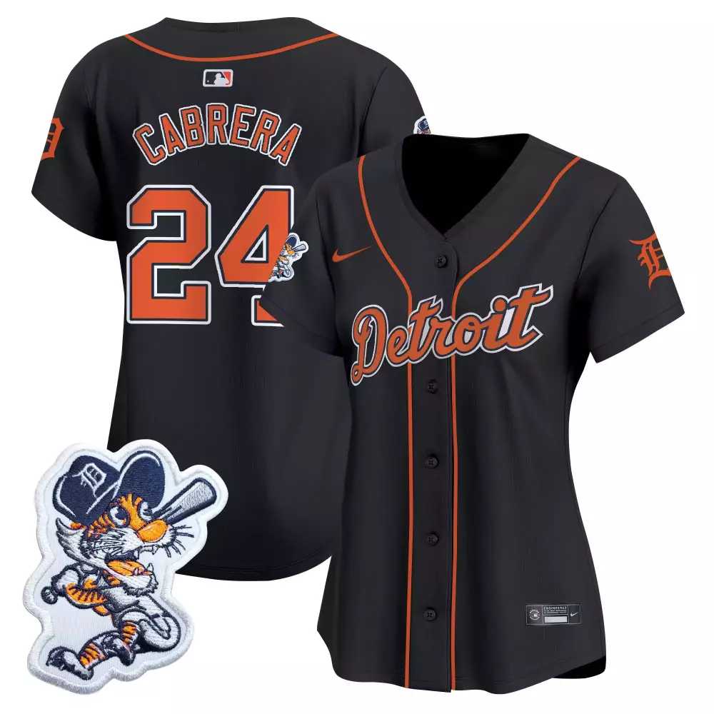 Miguel Cabrera 24 Detroit Tigers Jersey Black Mascot Men Orange White Vapor Embroidered