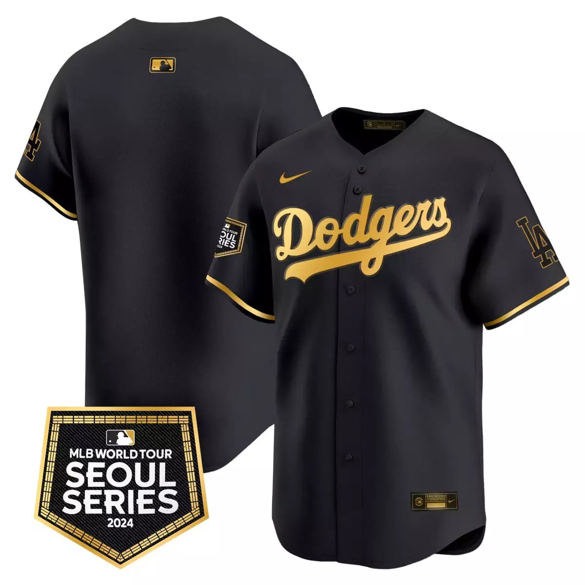 World Tour Los Angeles Dodgers Jersey Black Seoul Series 2024 Men Gold Vapor Premier