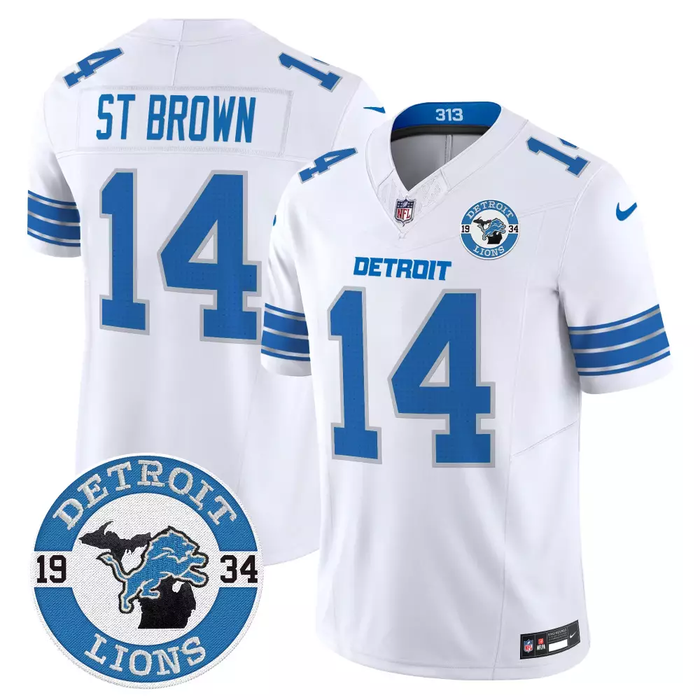Hutchinson Est 14 Detroit Lions Jersey White 1934 Men Alternate Blue Vapor Limited
