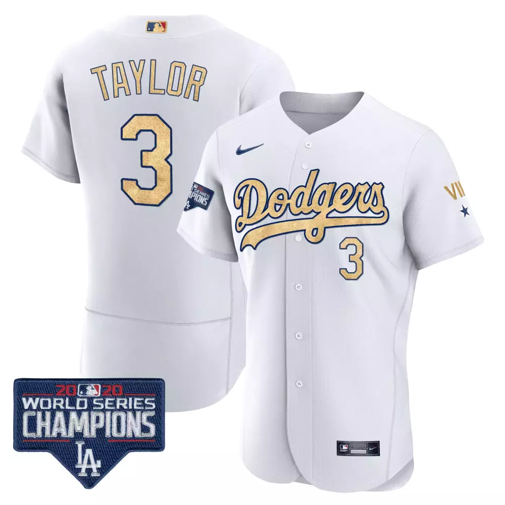 Chris Taylor 3 Dodgers Jersey White 2020 World Series Men Gold Blue Flex Rush All
