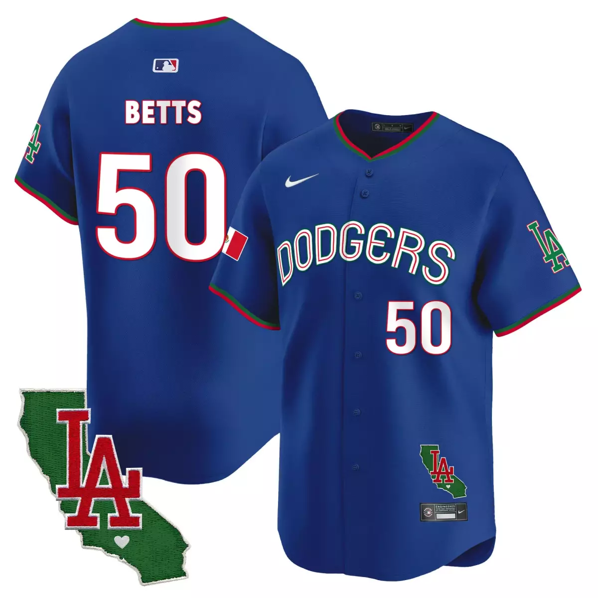 Betts Mexico 50 Dodgers Jersey Blue City Connect LA California Men White Green Red