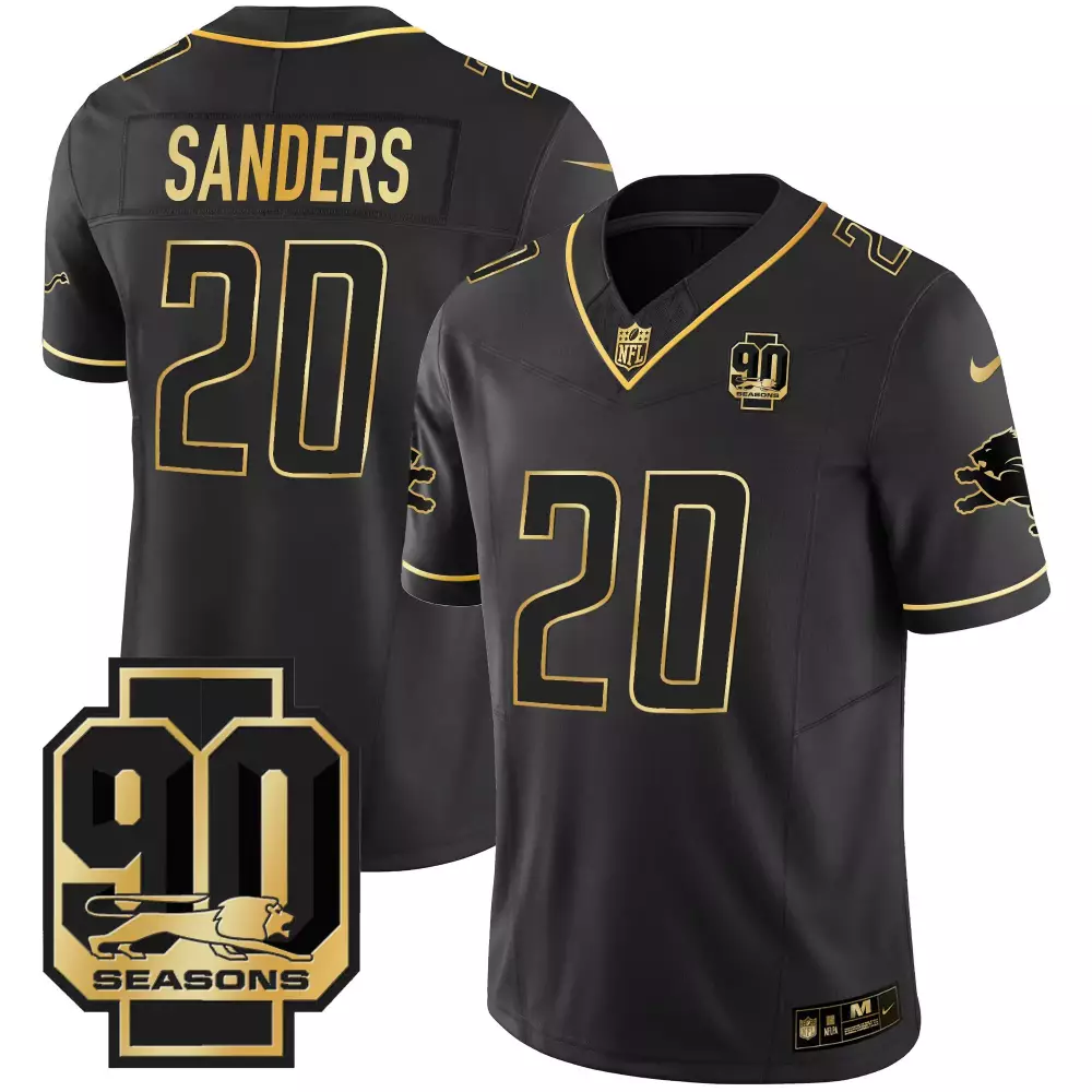 Barry Sanders 20 Detroit Lions Jersey Black 90 Seasons Men Alternate Gold All Stitched