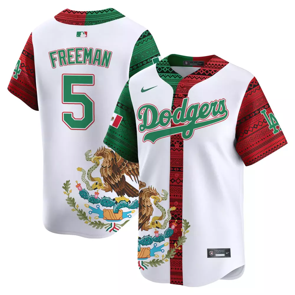 Freddie Freeman 5 Dodgers Jersey White Mexico City Series Mexican Flag Coat Arms
